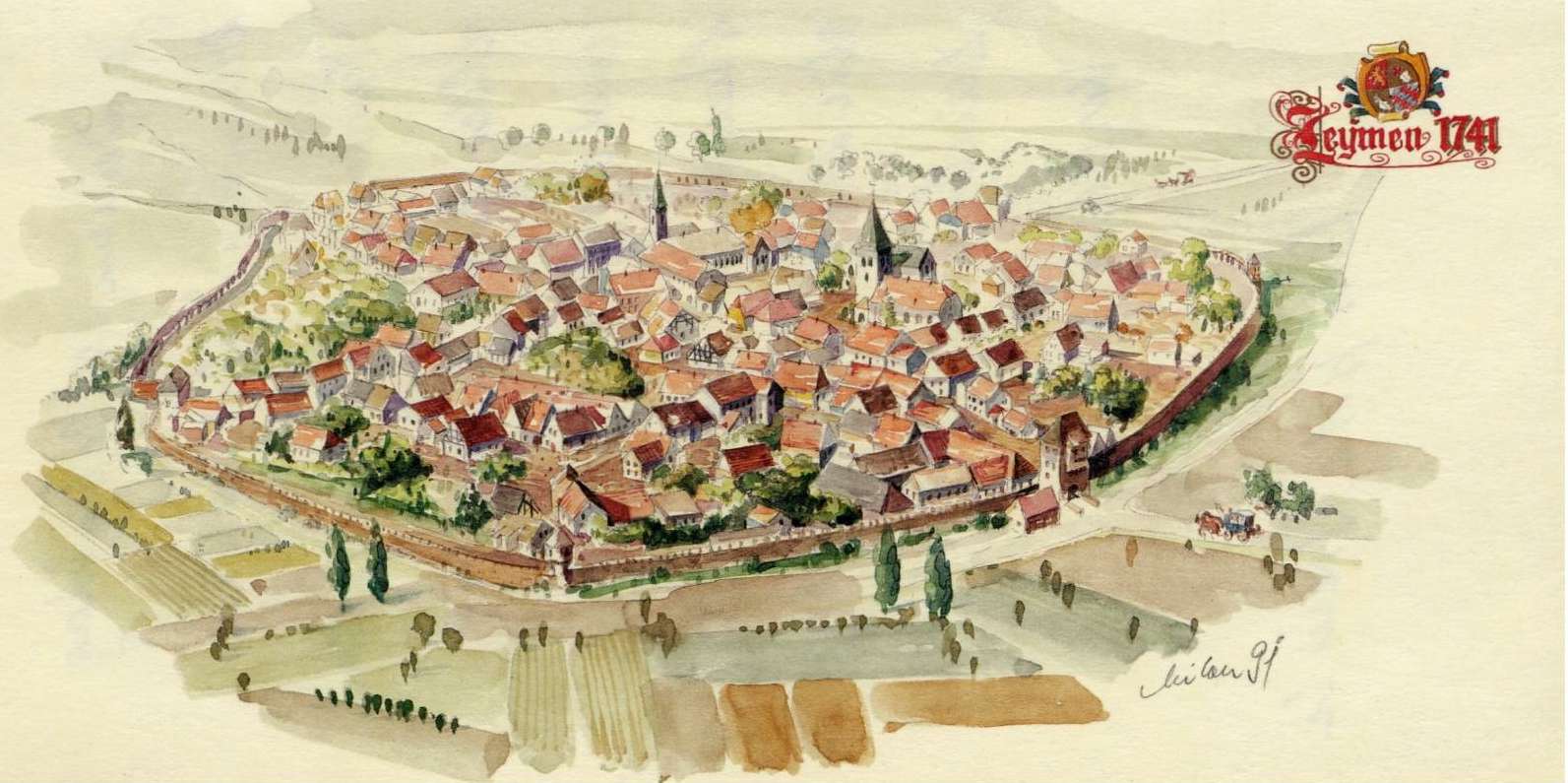  Zeichnung mit möglichem Verlauf der Leimener Stadtmauer 